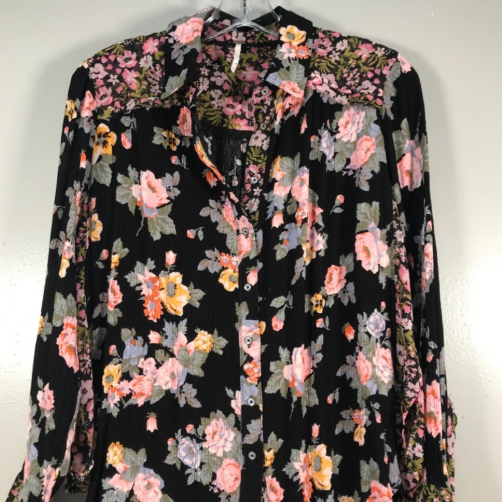 NEW Free People Black Floral Blouse